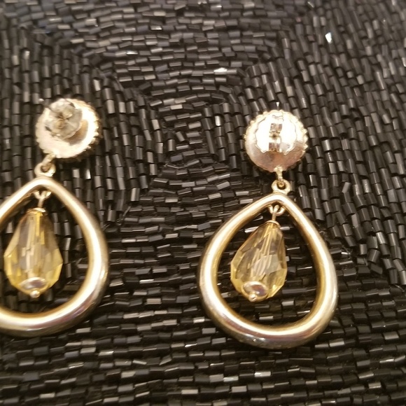 Tear Drop Amber and Rhinestone Earrings - Picture 4 of 4